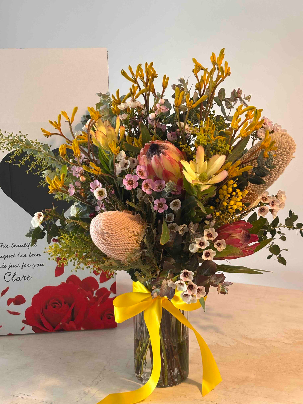 Australian native flower arrangement in a vase